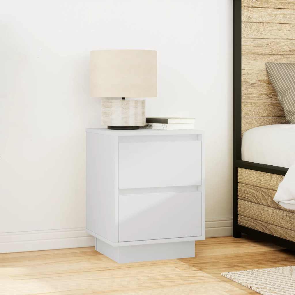 Sengeskab med LED-lys Hvid 38x34x50 cm