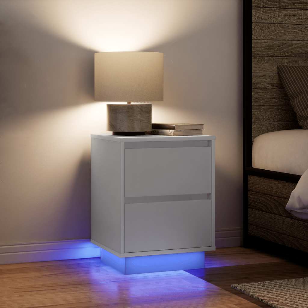 Sengeskab med LED-lys Hvid 38x34x50 cm
