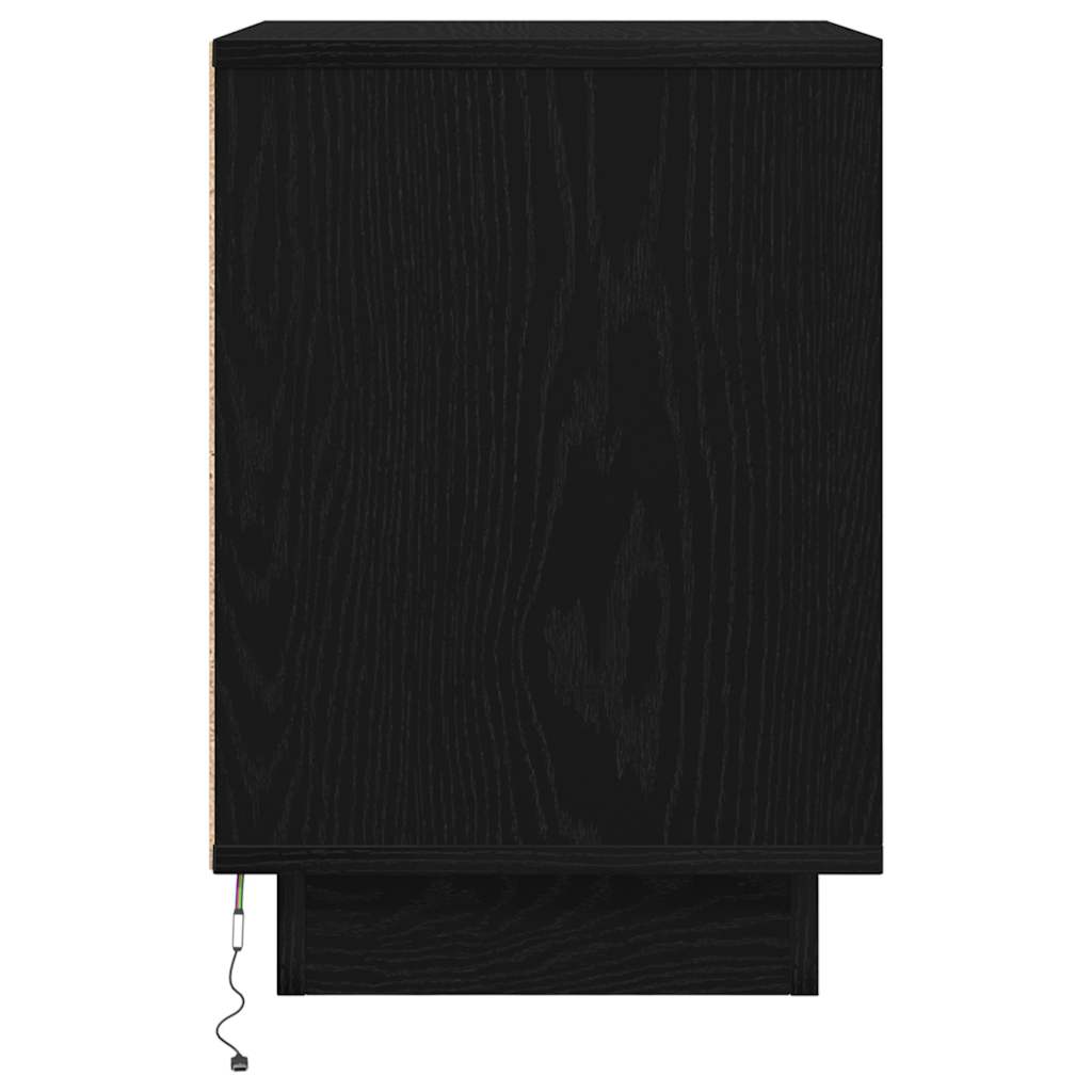 Sengeskab med LED-lys Sort 38x34x50 cm