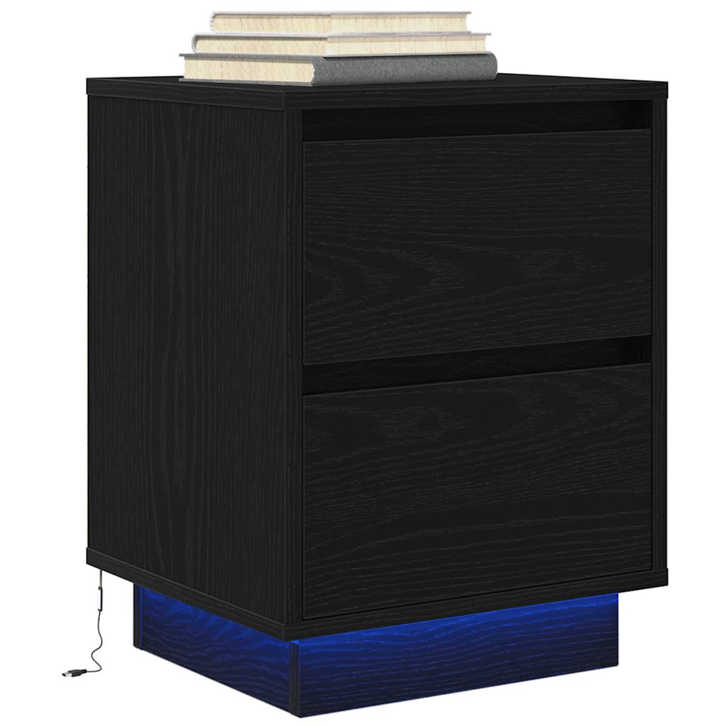 Sengeskab med LED-lys Sort 38x34x50 cm