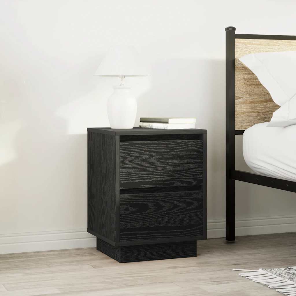 sengeskabe 2 stk. med LED-lys 38x34x50 cm sort