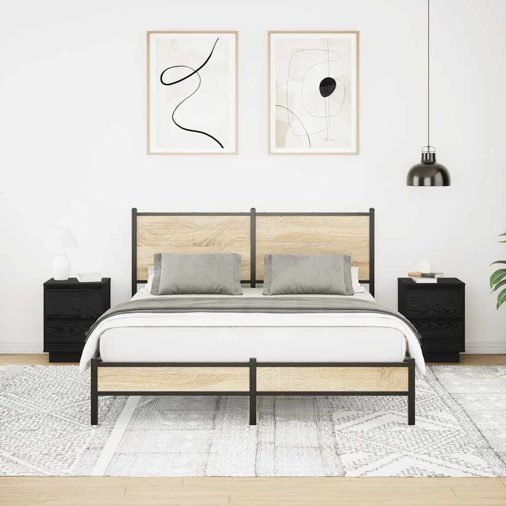 sengeskabe 2 stk. med LED-lys 38x34x50 cm sort