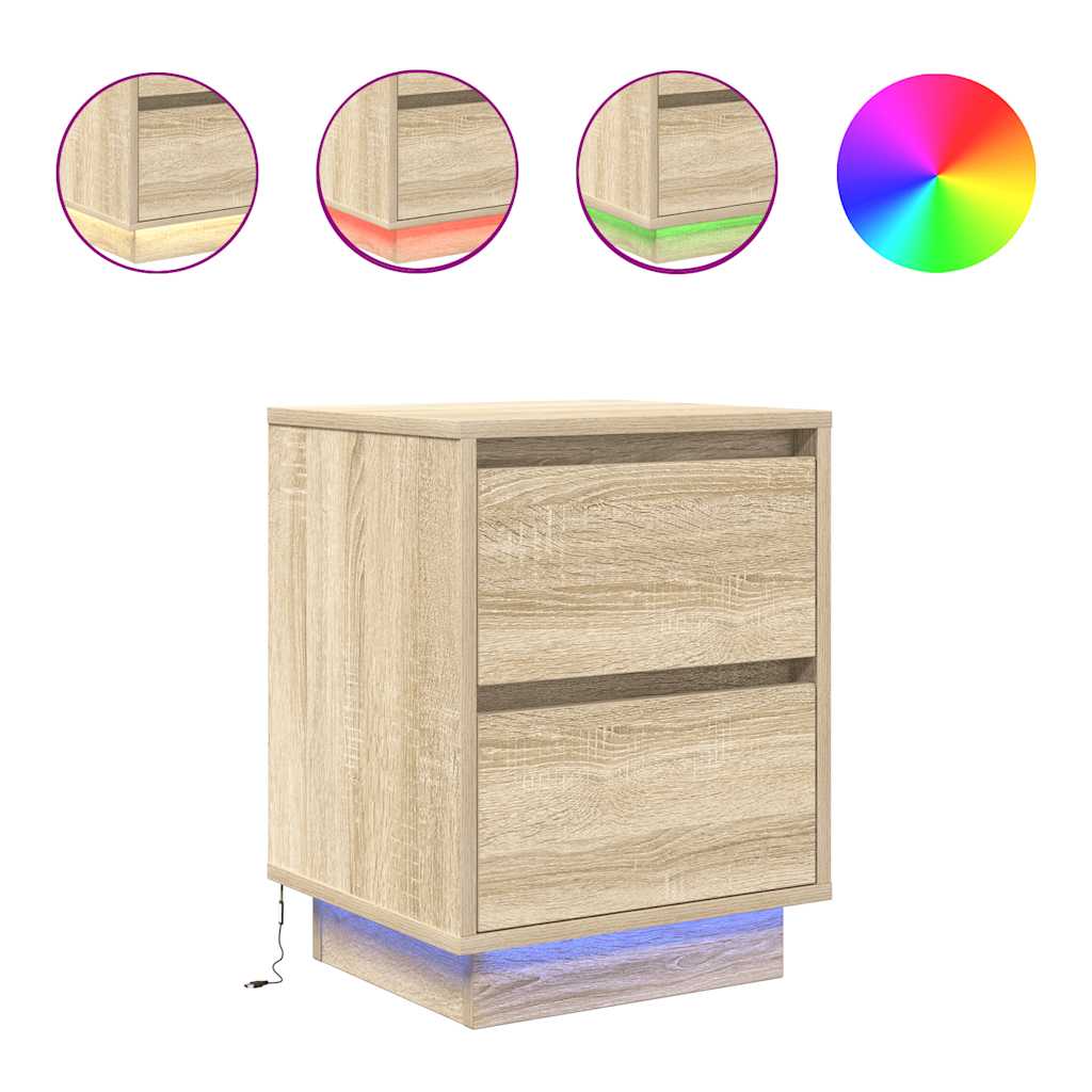 Sengeskab med LED-lys Sonoma Eg 38x34x50 cm