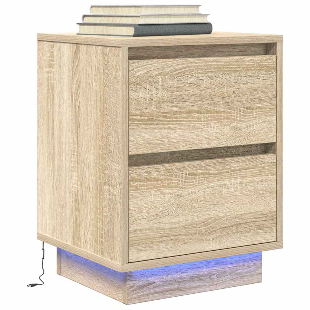 Sengeskab med LED-lys Sonoma Eg 38x34x50 cm