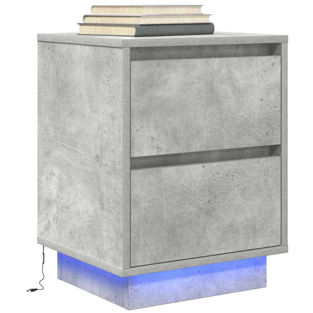 Sengeskab med LED-lys Betongrå 38x34x50 cm