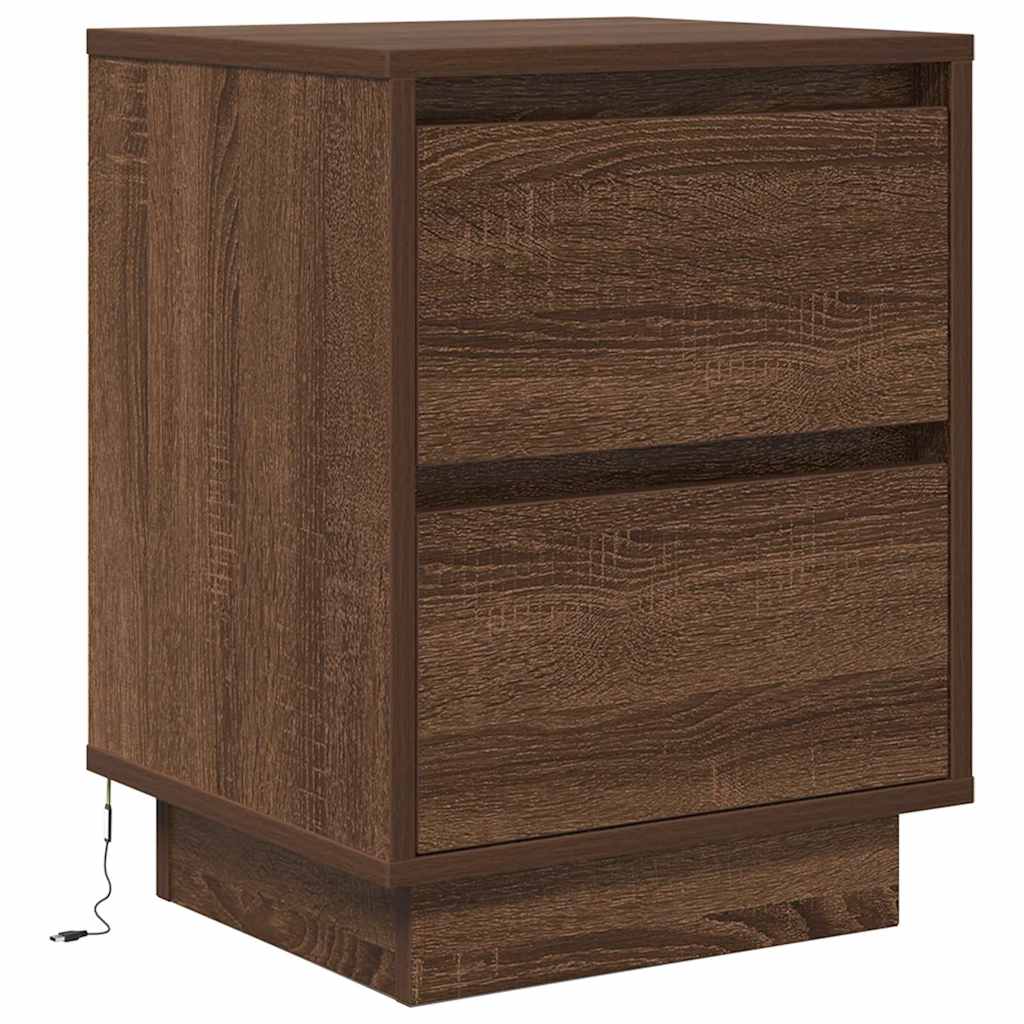 Sengeskab med LED-lys Brun Eg 38x34x50 cm