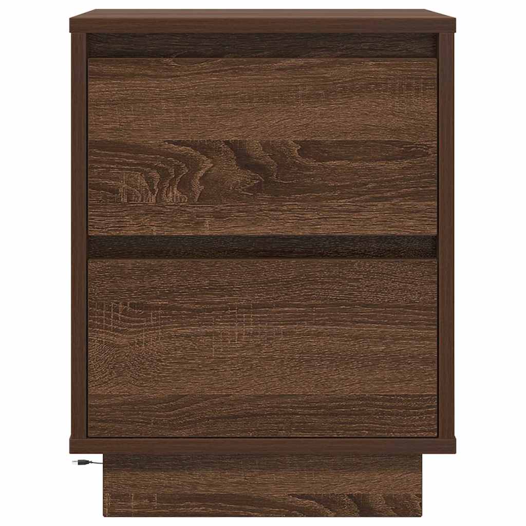 Sengeskab med LED-lys Brun Eg 38x34x50 cm