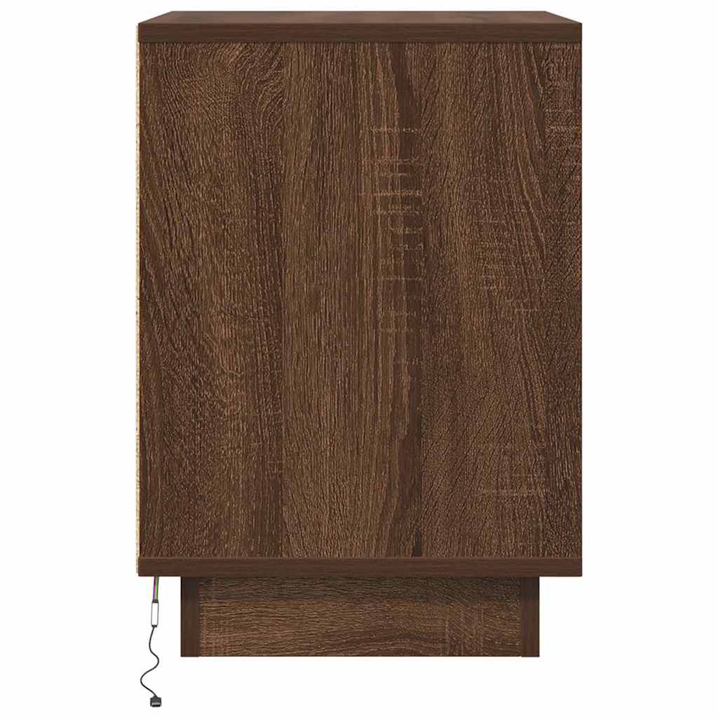 Sengeskab med LED-lys Brun Eg 38x34x50 cm