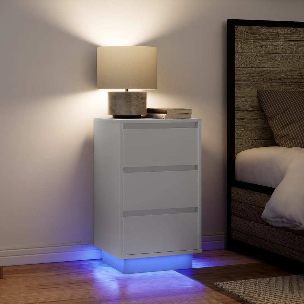 sengeskab med LED-lys 38x34x65 cm hvid