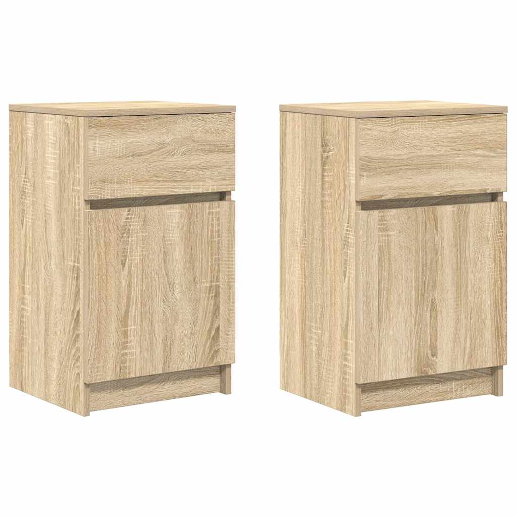 sengeborde 2 stk. 39x35x65 cm konstrueret træ sonoma-eg
