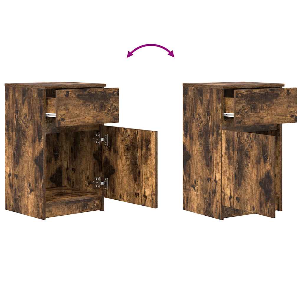 sengeborde 2 stk. 39x35x65 cm konstrueret træ røget egetræ