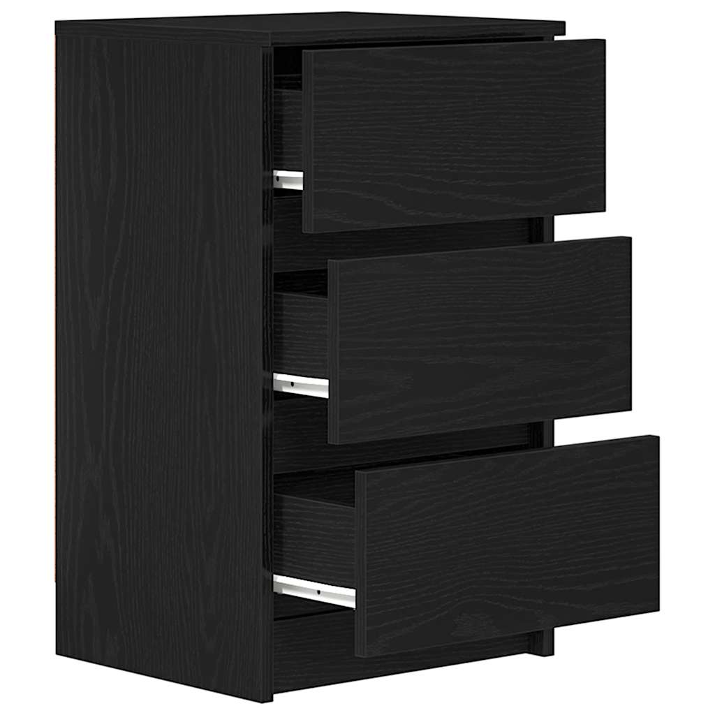 sengebord med 3 skuffer 39x35x65 cm sort