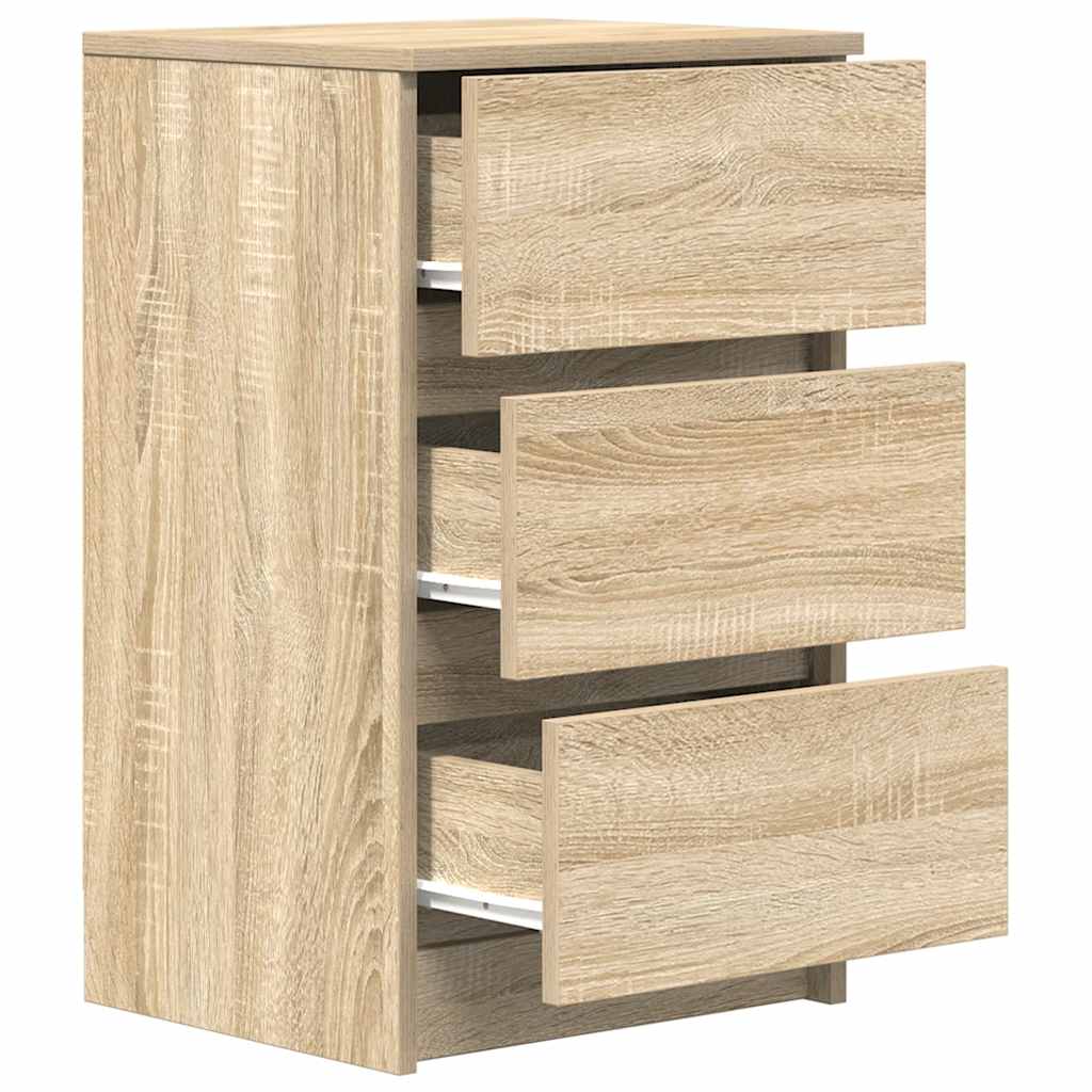 sengebord med 3 skuffer 39x35x65 cm sonoma-eg