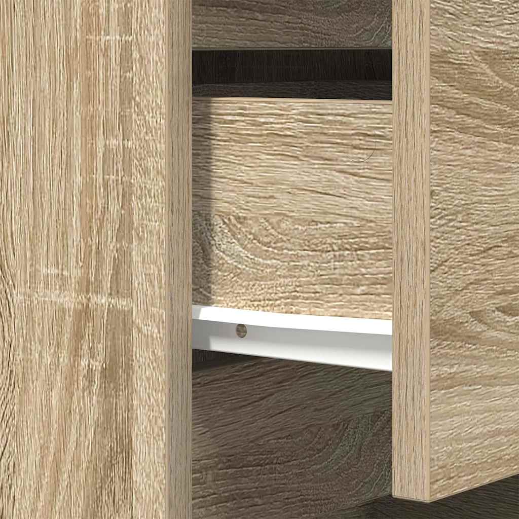 sengebord med 3 skuffer 39x35x65 cm sonoma-eg
