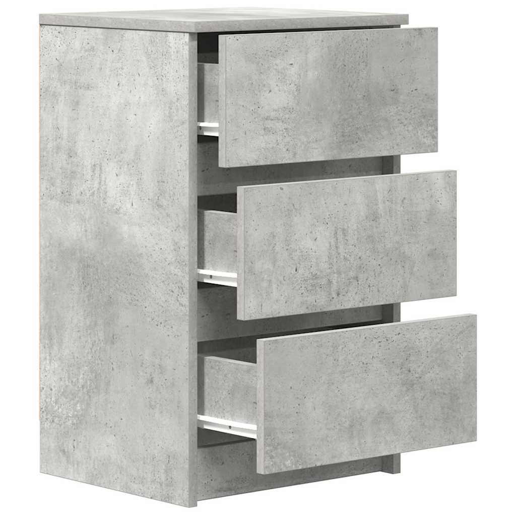 sengebord med 3 skuffer 39x35x65 cm betongrå