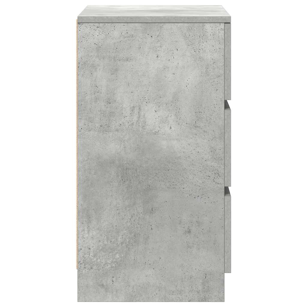 sengebord med 3 skuffer 39x35x65 cm betongrå