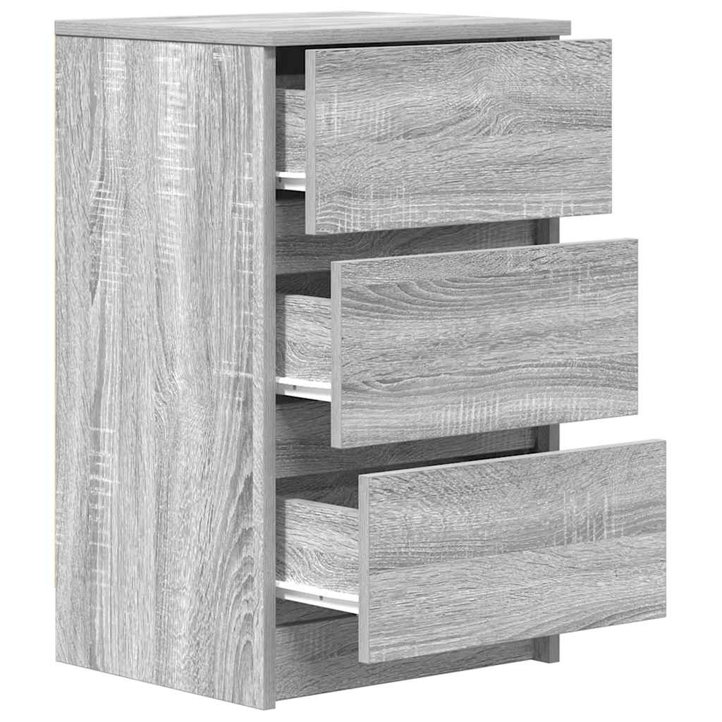 sengebord med 3 skuffer 39x35x65 cm grå sonoma-eg
