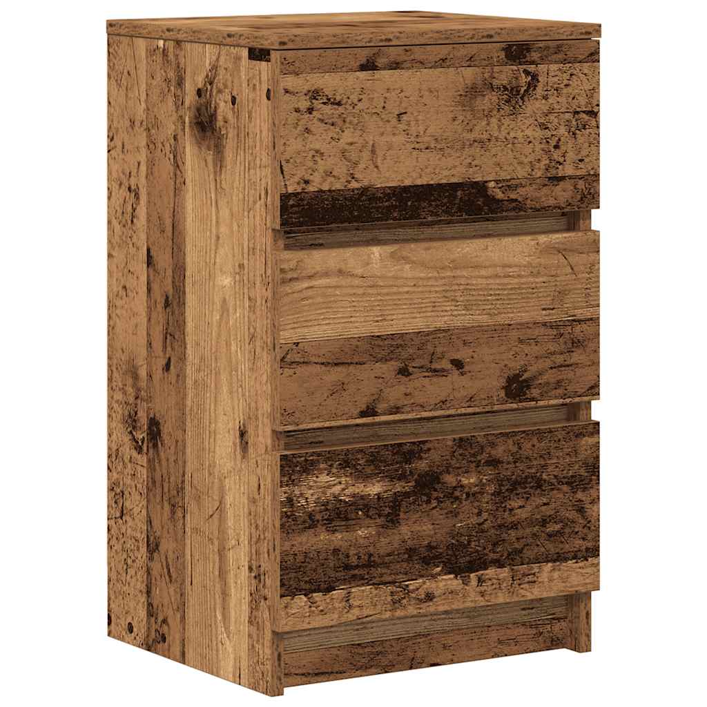 sengebord med 3 skuffer 39x35x65 cm gammelt træ-look