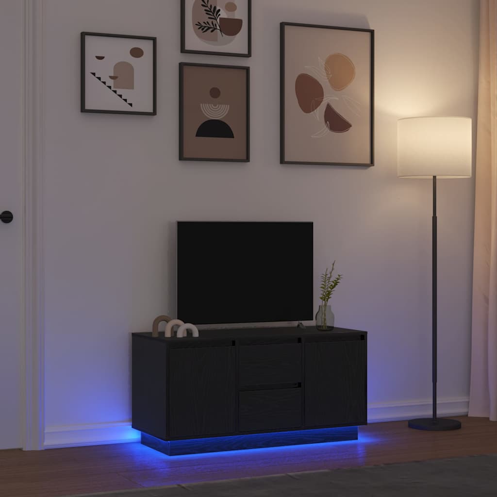 tv-skab med LED-lys 100x41x50 cm sort-eg