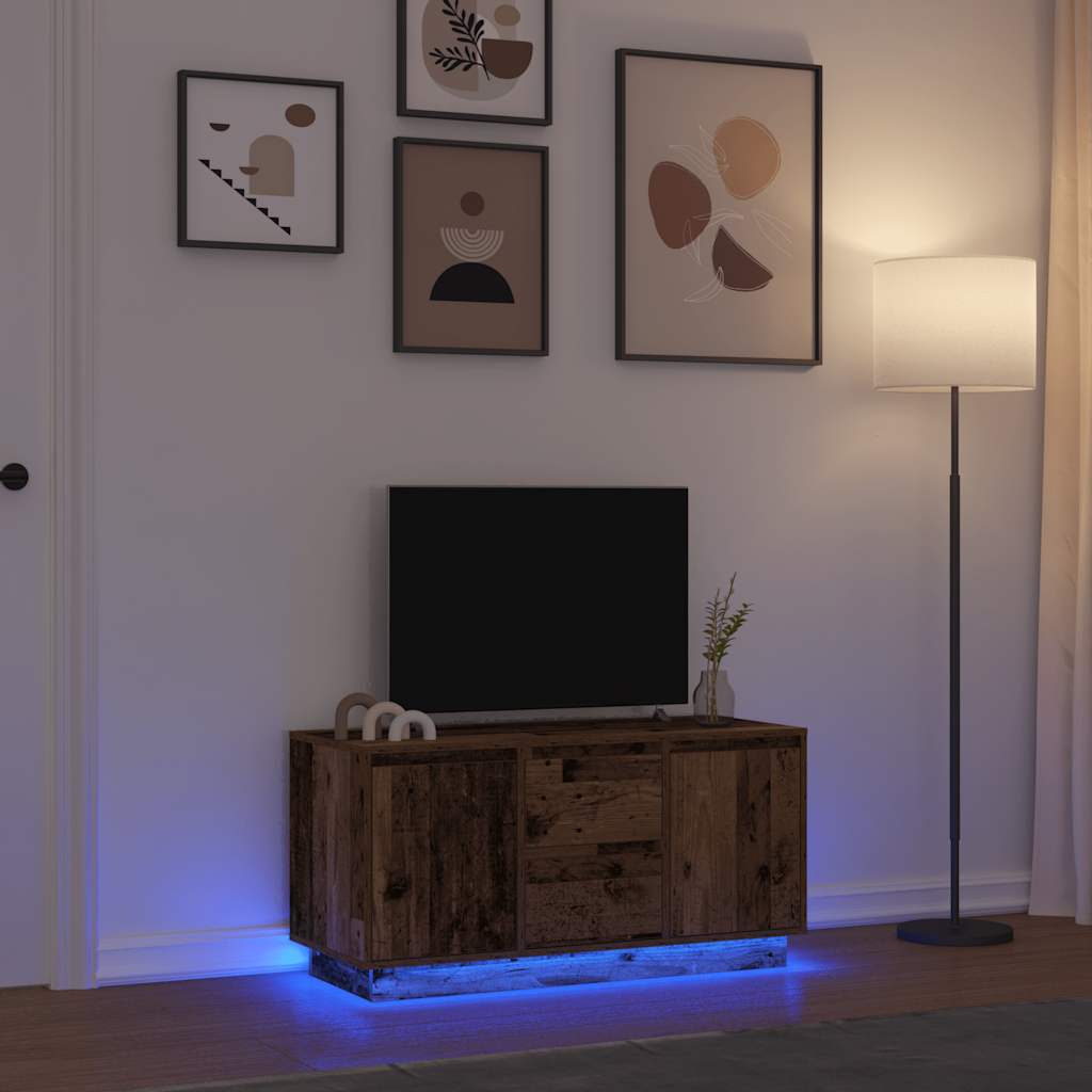 tv-bord med LED-lys 100x41x50 cm antikt træ