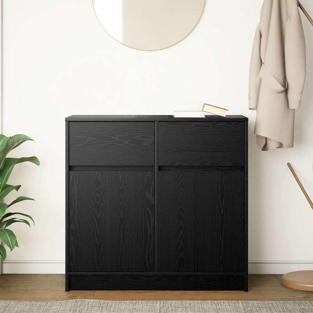 skænk med skuffe 80x34x76 cm konstrueret træ sort egetræ