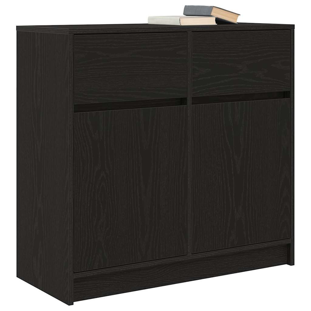 skænk med skuffe 80x34x76 cm konstrueret træ sort egetræ
