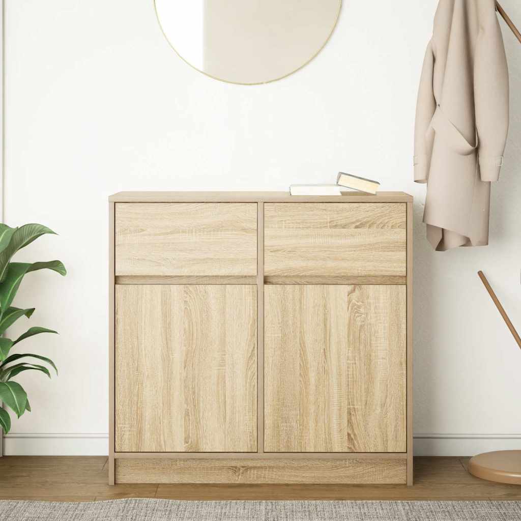 skænk med skuffe 80x34x76 cm konstrueret træ sonoma-eg