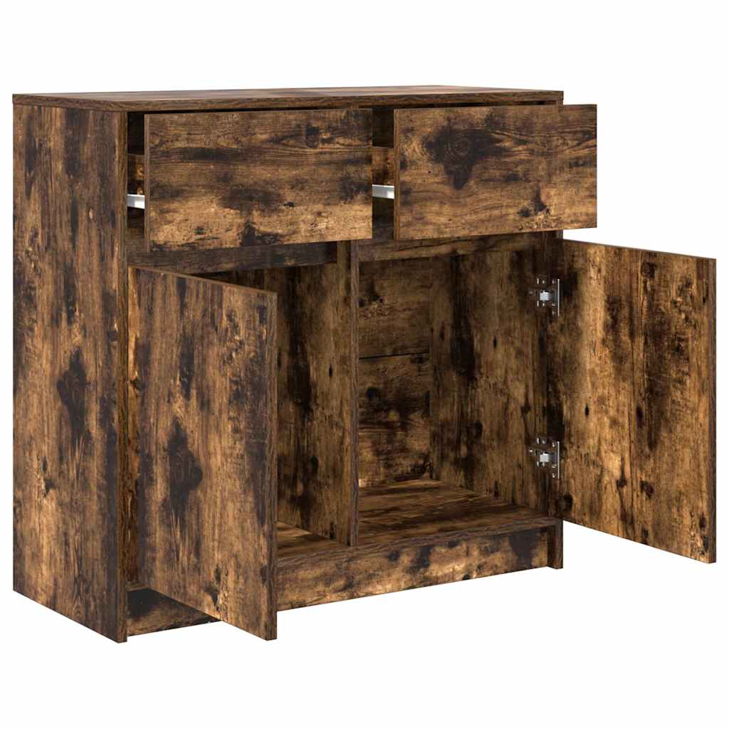 skænk med skuffe 80x34x76 cm konstrueret træ røget egetræ