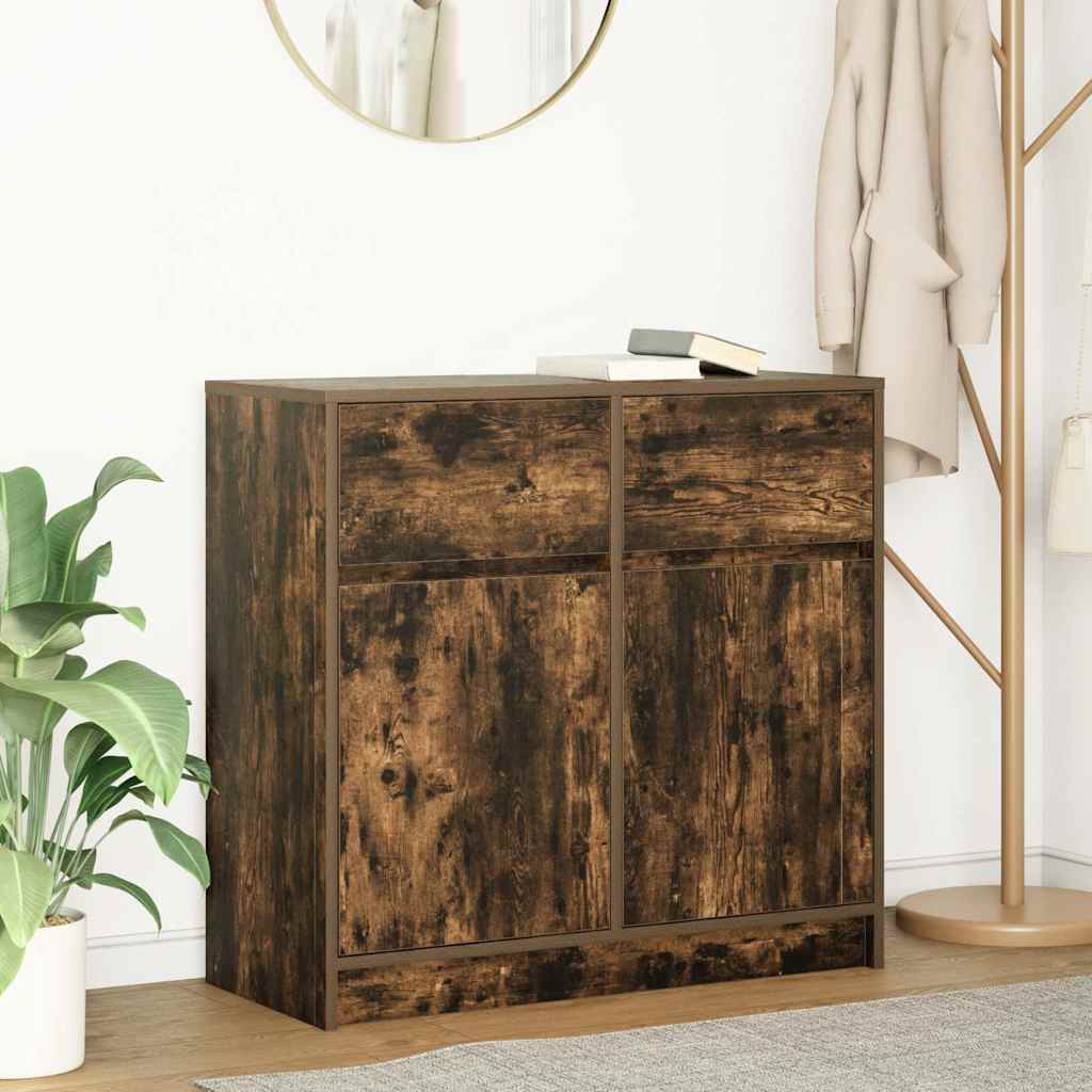 skænk med skuffe 80x34x76 cm konstrueret træ røget egetræ