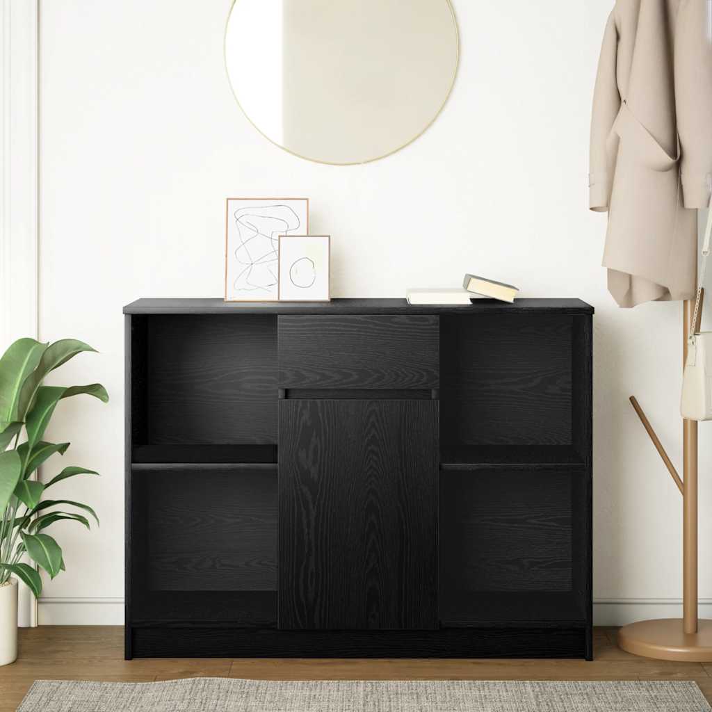 skænk med skuffe 101x35x76 cm konstrueret træ sort egetræ