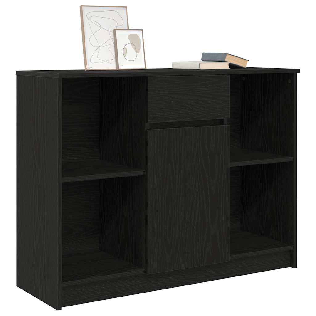 skænk med skuffe 101x35x76 cm konstrueret træ sort egetræ