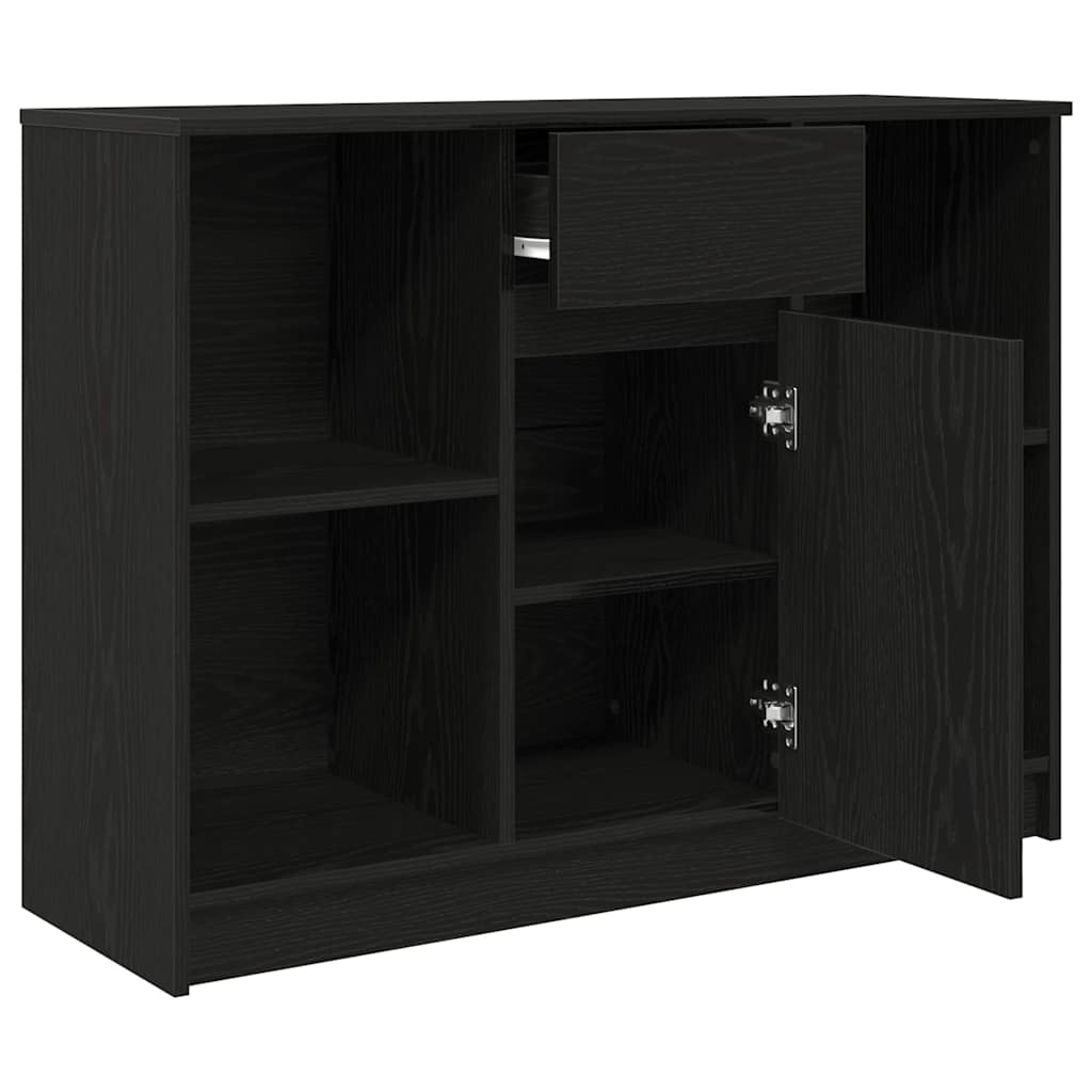 skænk med skuffe 101x35x76 cm konstrueret træ sort egetræ