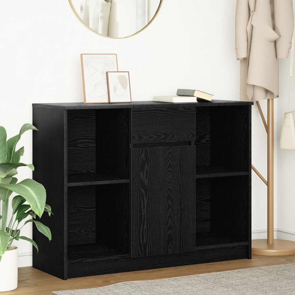 skænk med skuffe 101x35x76 cm konstrueret træ sort egetræ