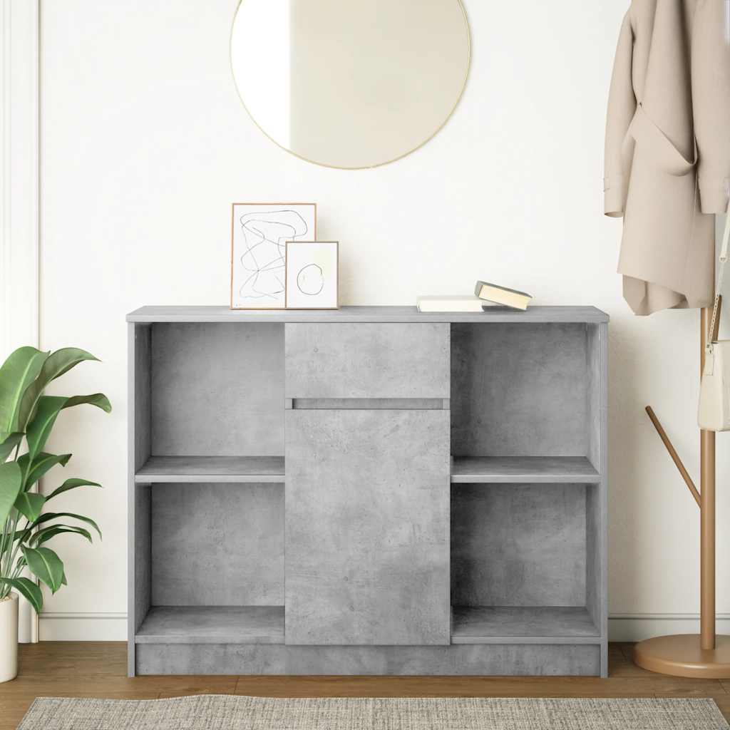 skænk med skuffe 101x35x76 cm konstrueret træ betongrå