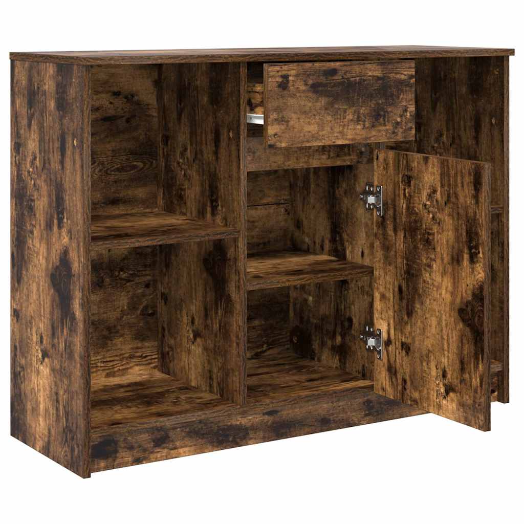 skænk med skuffe 101x35x76 cm konstrueret træ røget egetræ
