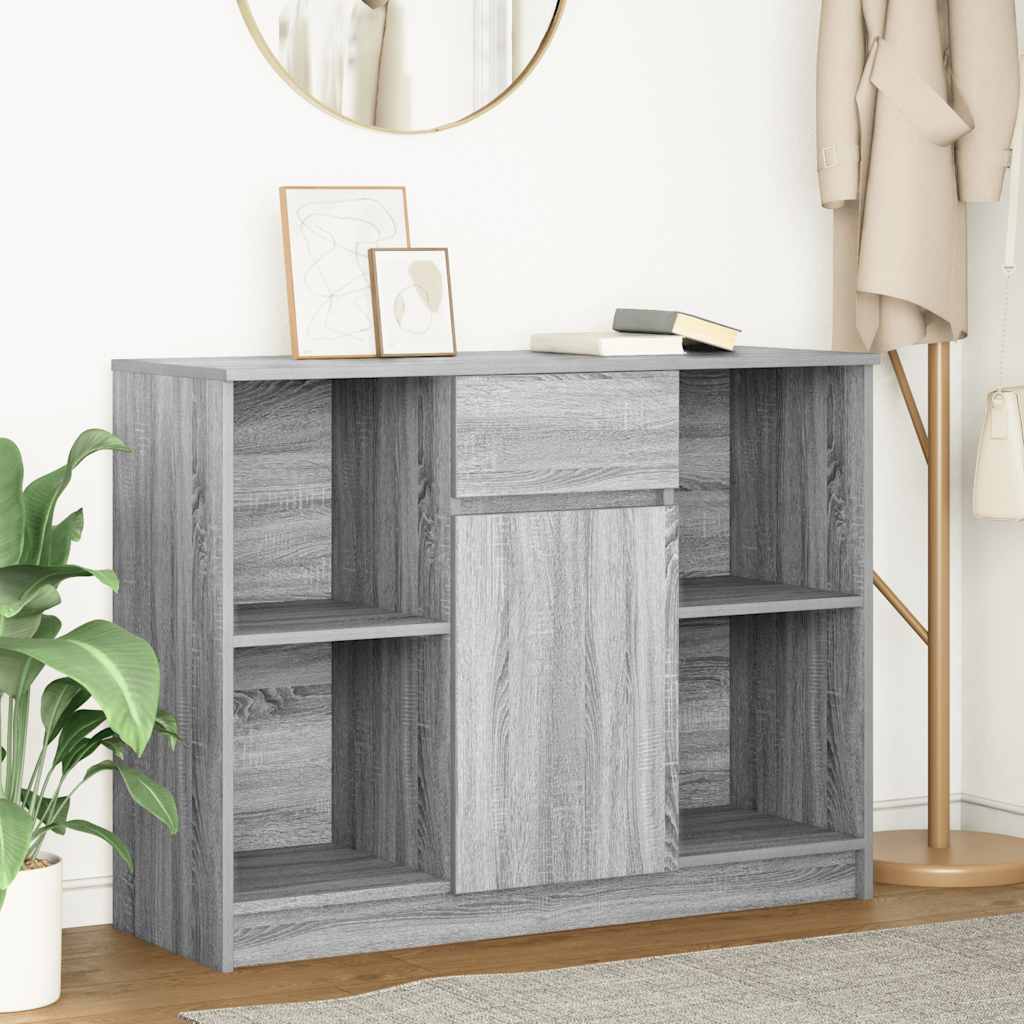 skænk med skuffe 101x35x76 cm konstrueret træ grå sonoma-eg