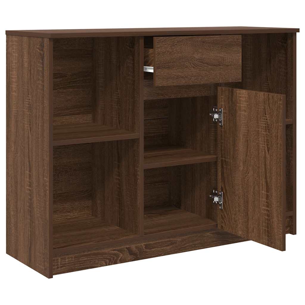 skænk med skuffe 101x35x76 cm konstrueret træ brun egetræ