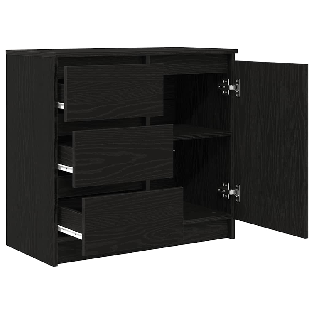 skænk med skuffe 71x35x65 cm konstrueret træ sort egetræ
