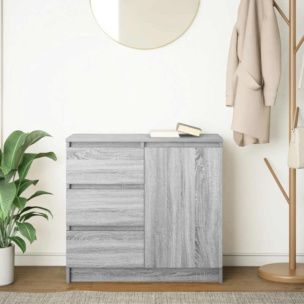 skænk med skuffe 71x35x65 cm konstrueret træ grå sonoma-eg