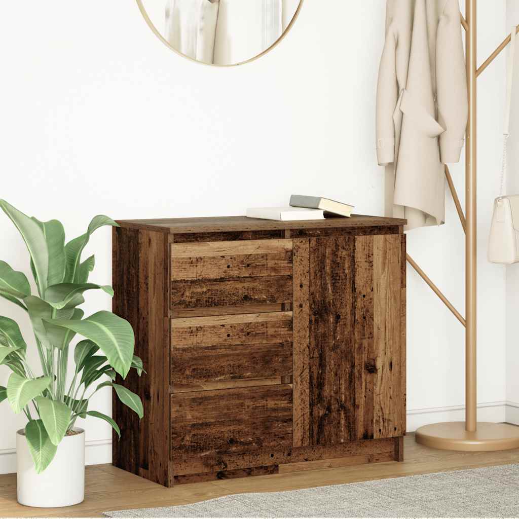 skænk med skuffe 71x35x65 cm konstrueret træ antikt træ