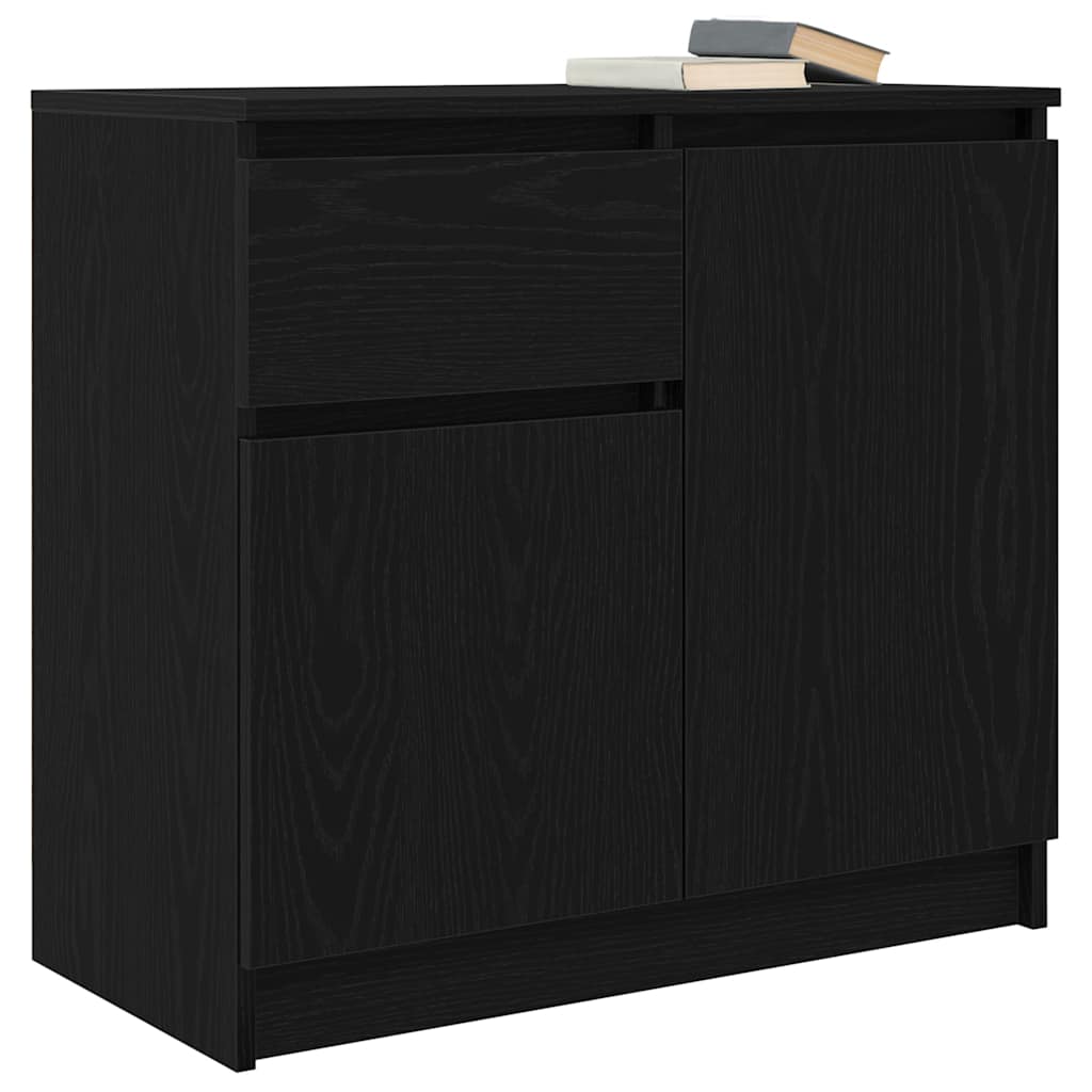 skænk med skuffe 71x35x65 cm konstrueret træ sort egetræ