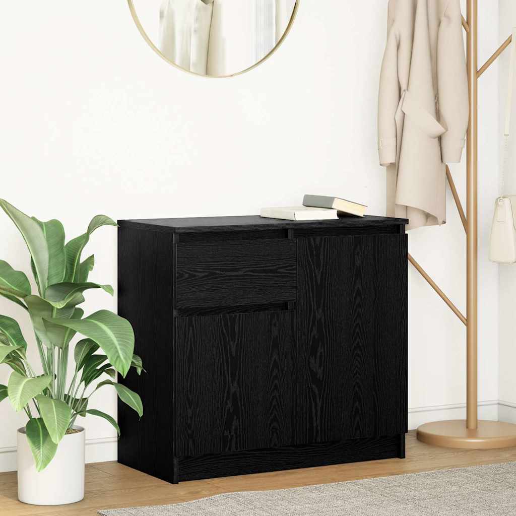 skænk med skuffe 71x35x65 cm konstrueret træ sort egetræ