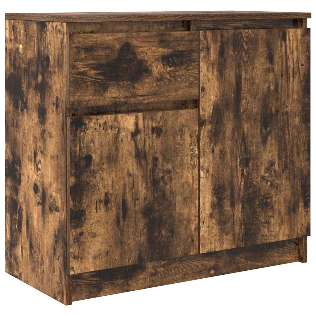 skænk med skuffe 71x35x65 cm konstrueret træ røget egetræ