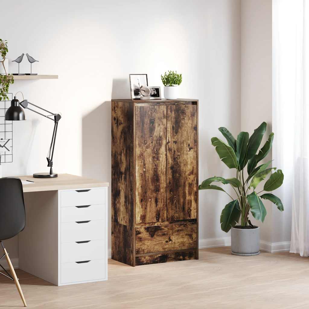 skab med skuffe 55,5x34x119,5 cm konstrueret træ røget-eg