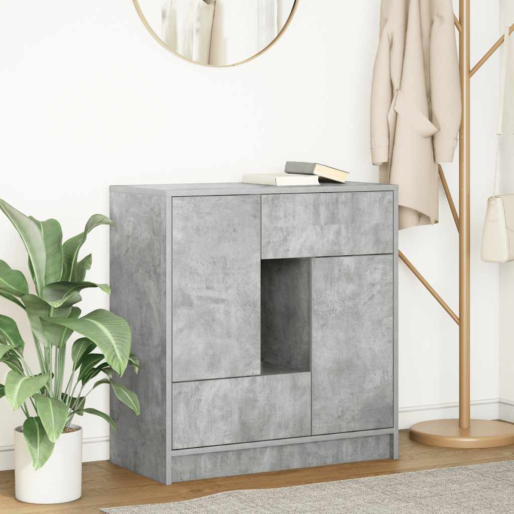 skænk med skuffer og låger 70,5x34x74,5 cm betongrå