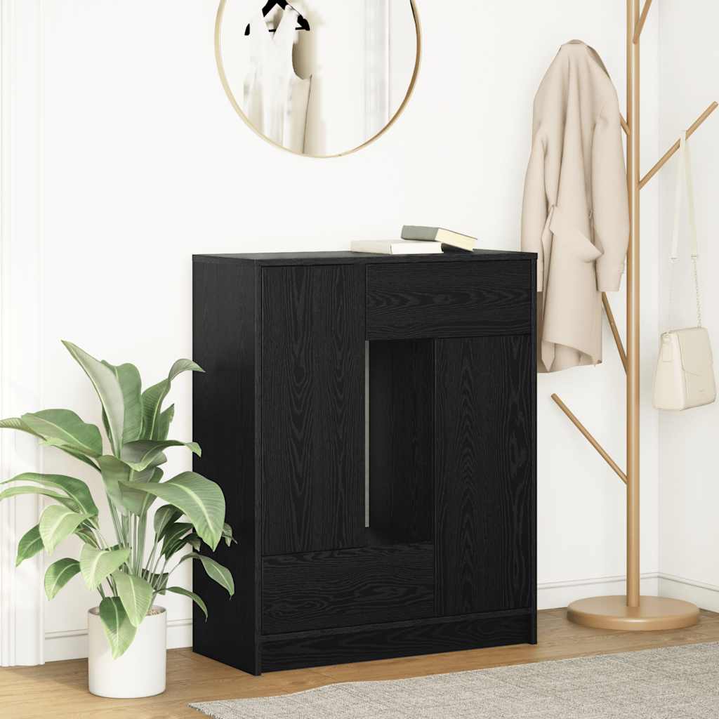 skænk med skuffer og låger 73x31x90 cm sort egetræ