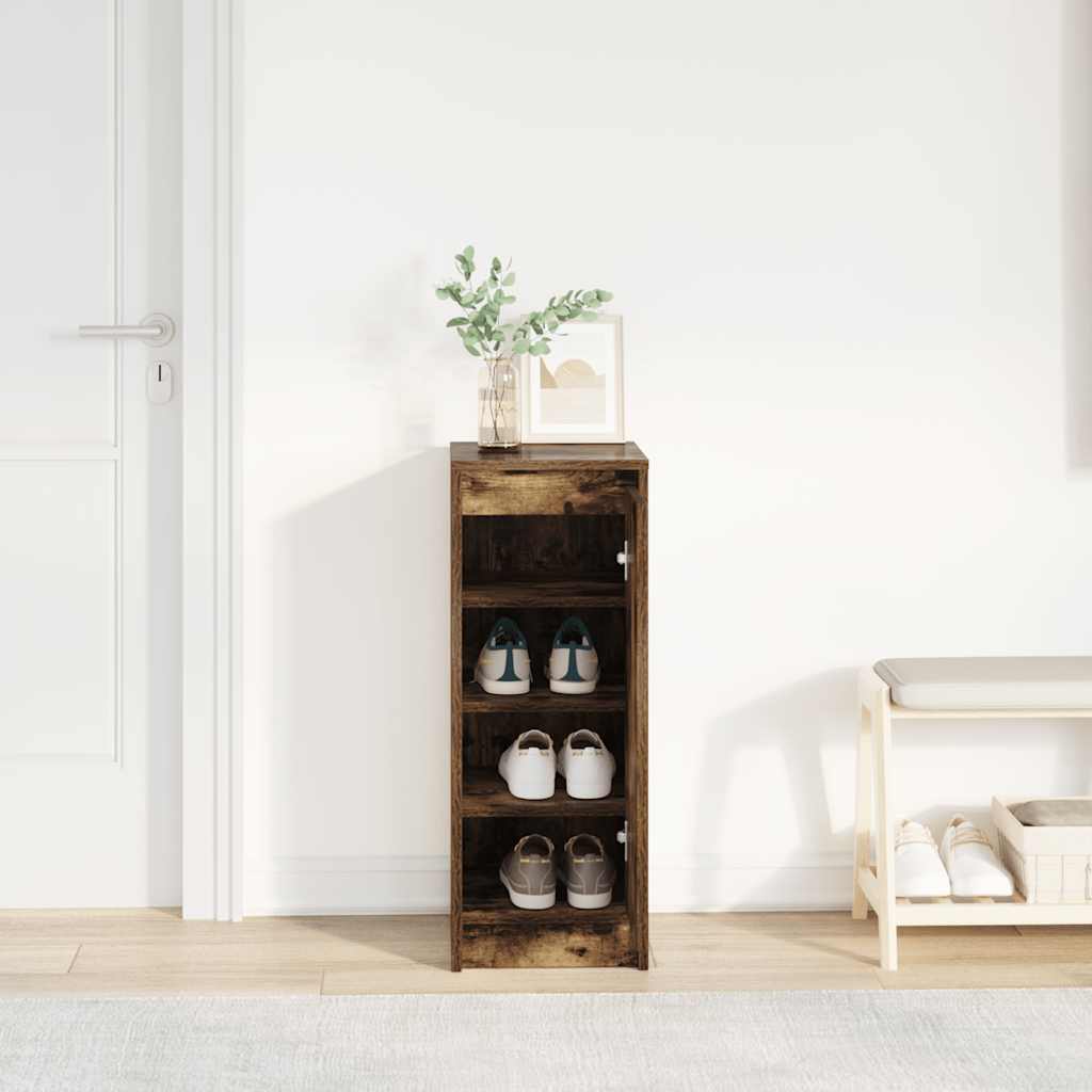 skoskab 29,5x34x76 cm konstrueret træ røget egetræsfarve