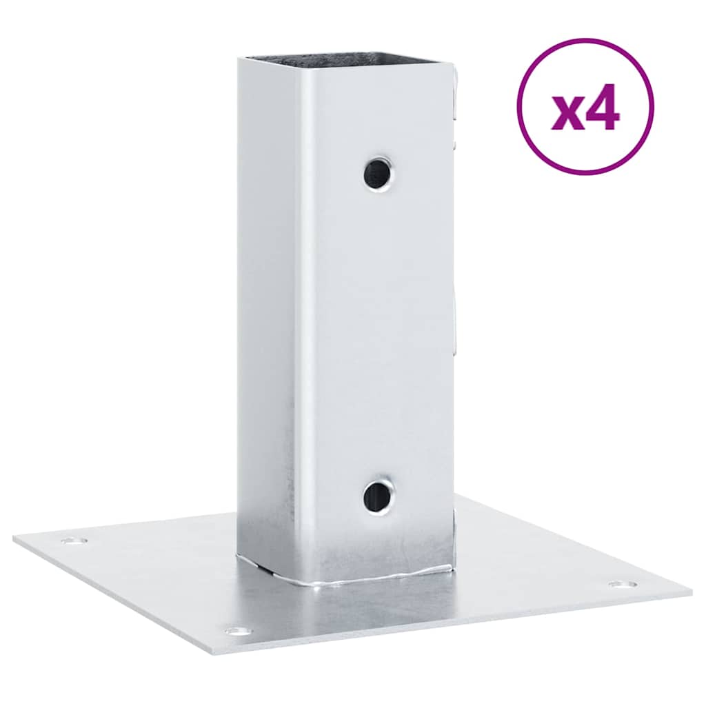 stolpefødder firkantet 4 stk. 46x46 mm galvaniseret stål