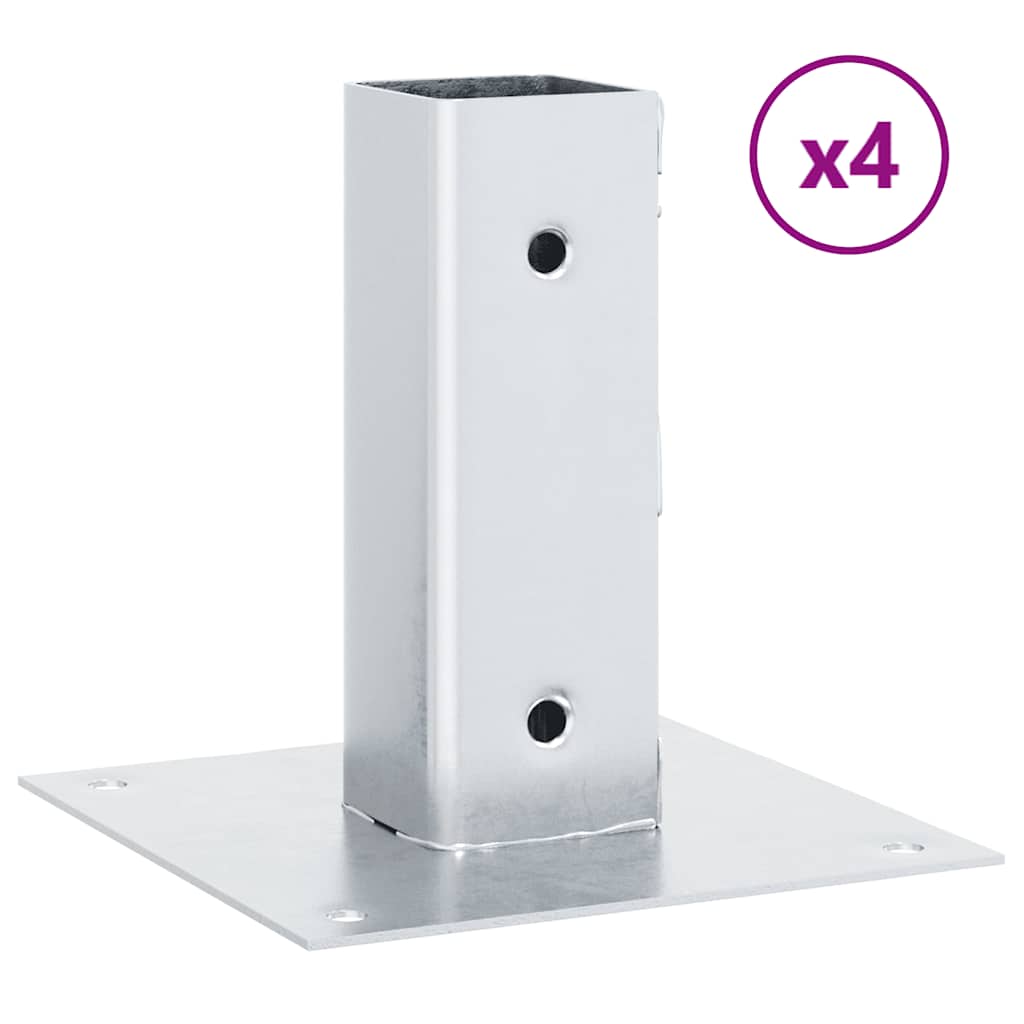 stolpefødder firkantet 4 stk. 51x51 mm galvaniseret stål