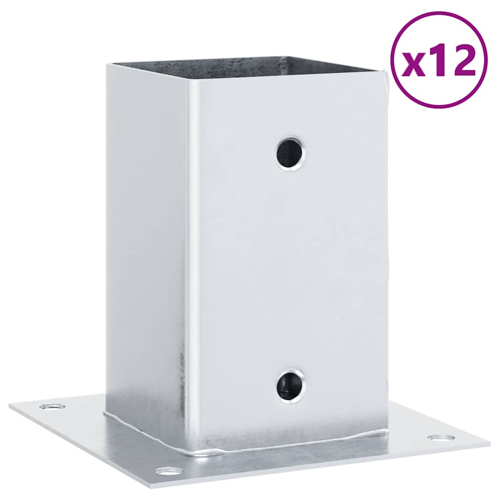 stolpefødder firkantet 12 stk. 91x91 mm galvaniseret stål